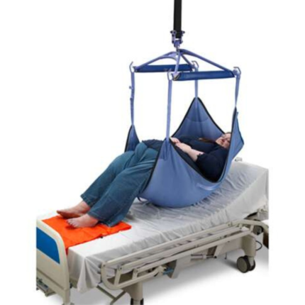 Image of a plus size person being lifted by Bariatric Hammock Sling