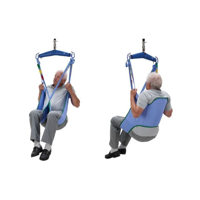 Two images of a man sitting on a General Purpose Loop Sling Low